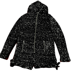 Leif Nelson Black & White Hooded Zip Up Long Line Cardigan Sweater - Size Large